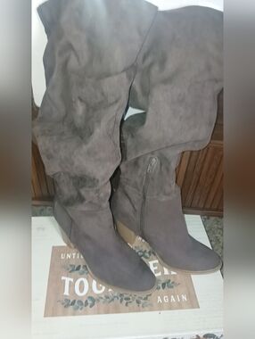 Women's Tall Suede-Look Brown Boots with Side Zip Size 10